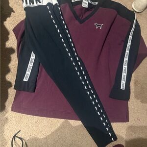 PINK Victoria's Secret Maroon and Black Sweatshirt